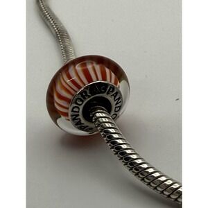 PANDORA #790680 CINNAMON CANDY STRIPES MURANO GLASS BEAD